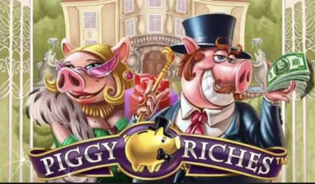 Personaggi della slot Piggy Riches davanti alla villa dei maialini ricchi