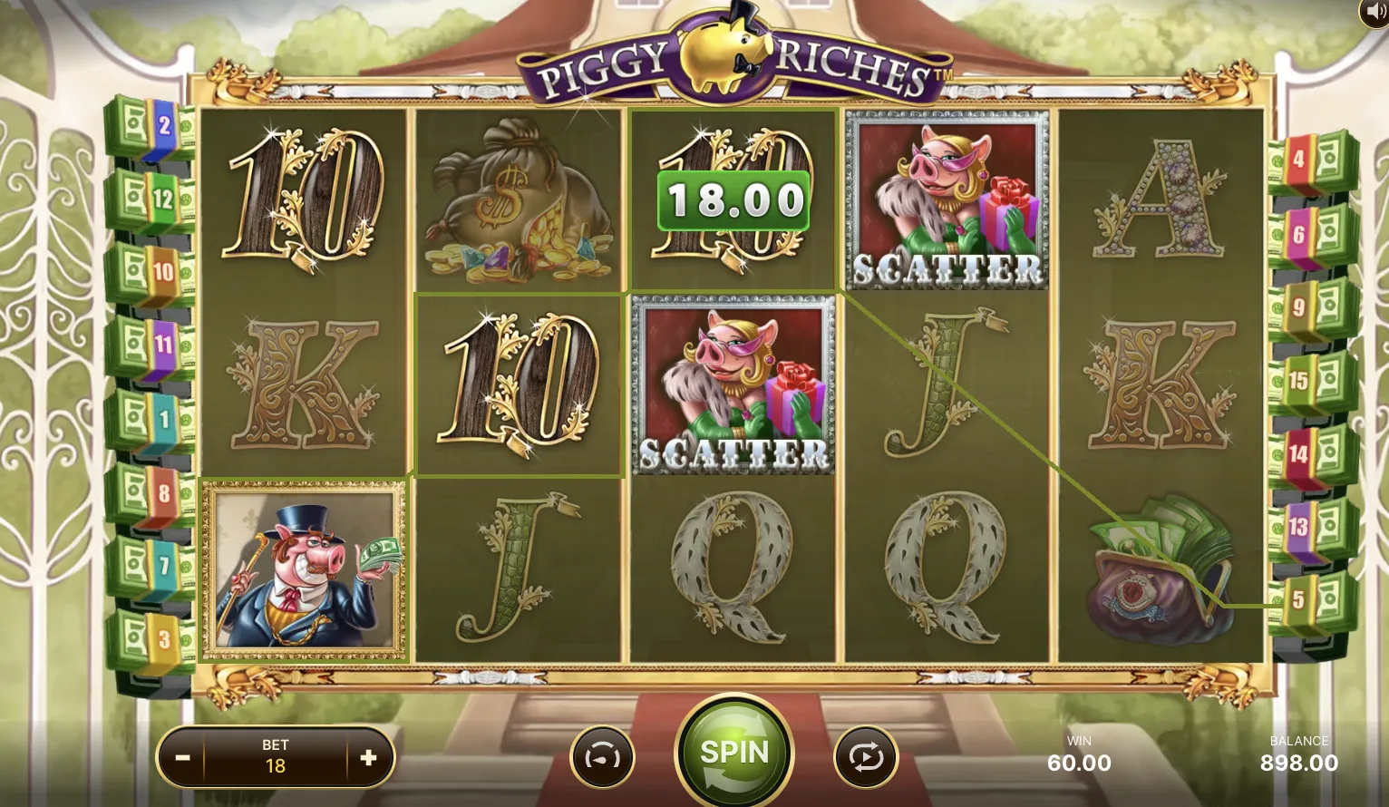 Due Scatter e una vincita da 18 crediti sui rulli di Piggy Riches slot
